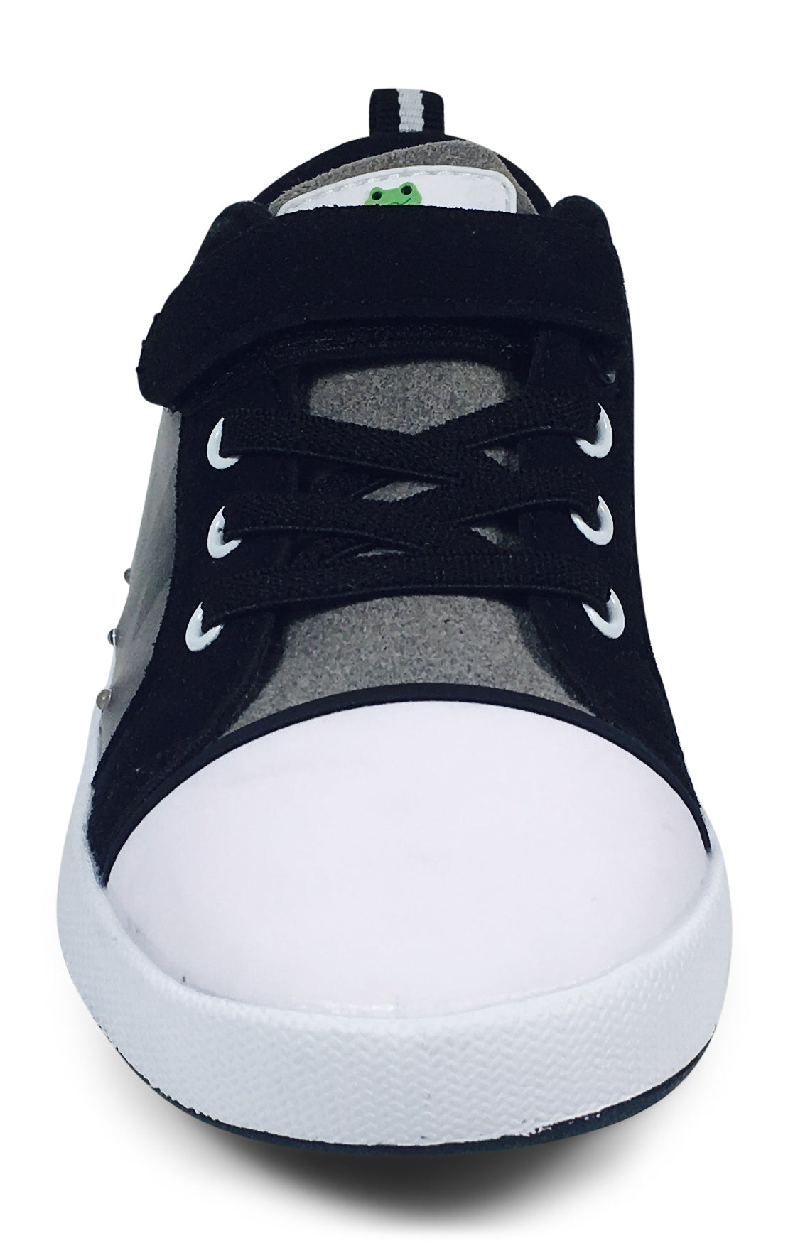 Black sneaker with white sole on a white background